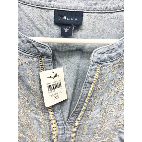J. Jill Lightweight 100% Cotton Blouse Embroidered Neckline Size XS NWT - Picture 2 of 6